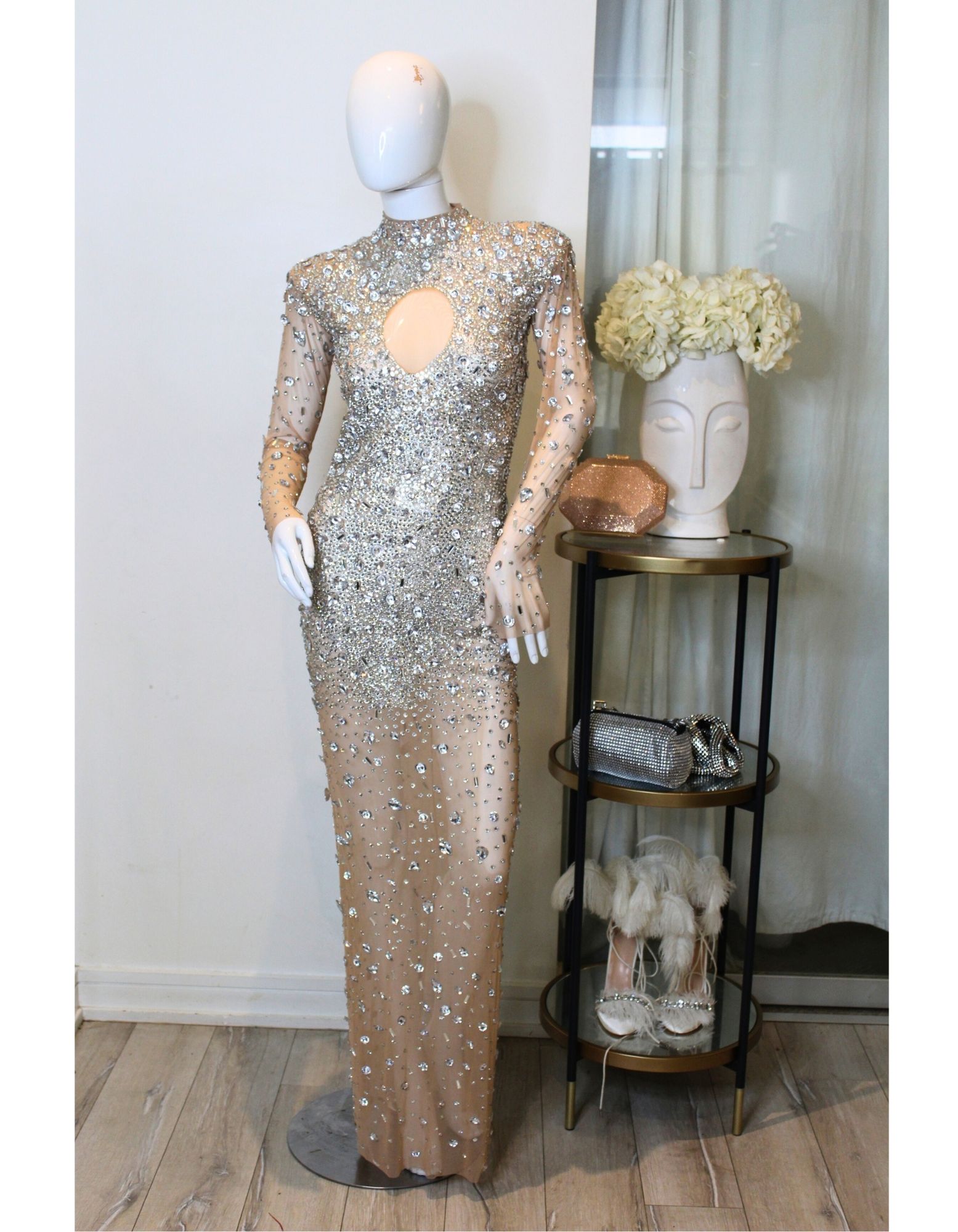 jewelled evening dresses Chic and Holland HF110312 Prom Dress - Nude/Silver main image 1